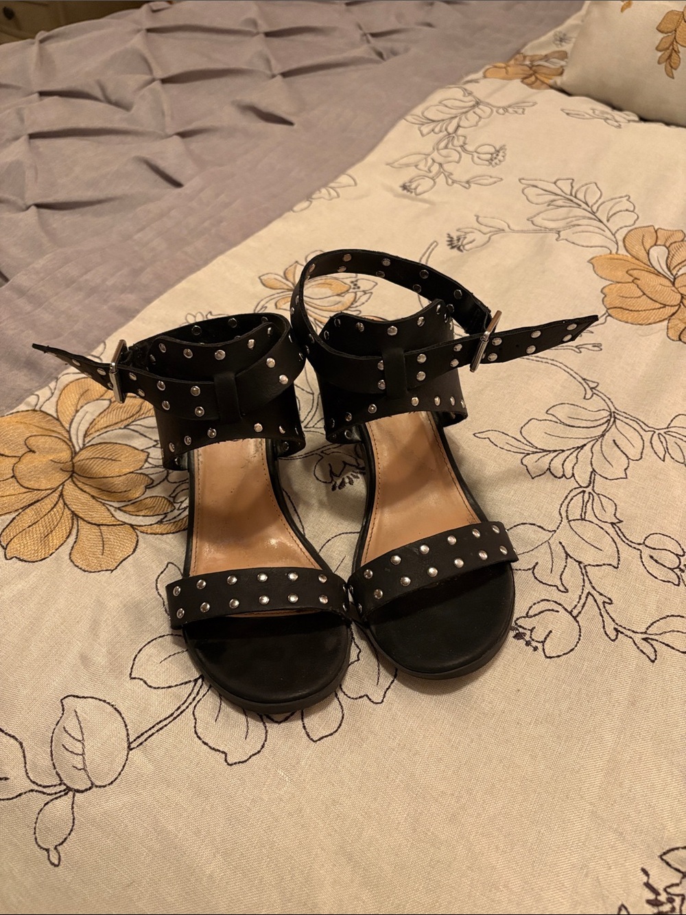 SM New York Black Studded Ankle-Strap Sandals